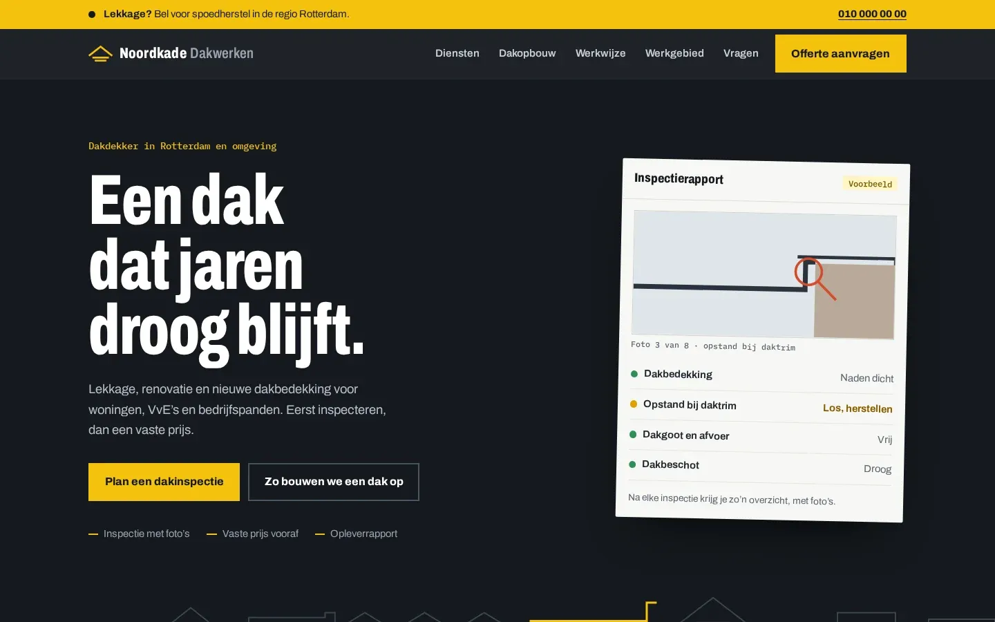 Desktopweergave van de demo-website van Noordkade Dakwerken