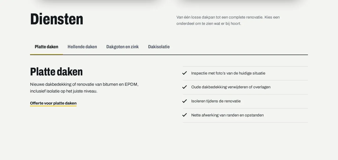 Diensten in tabbladen met wat er bij elke klus hoort.