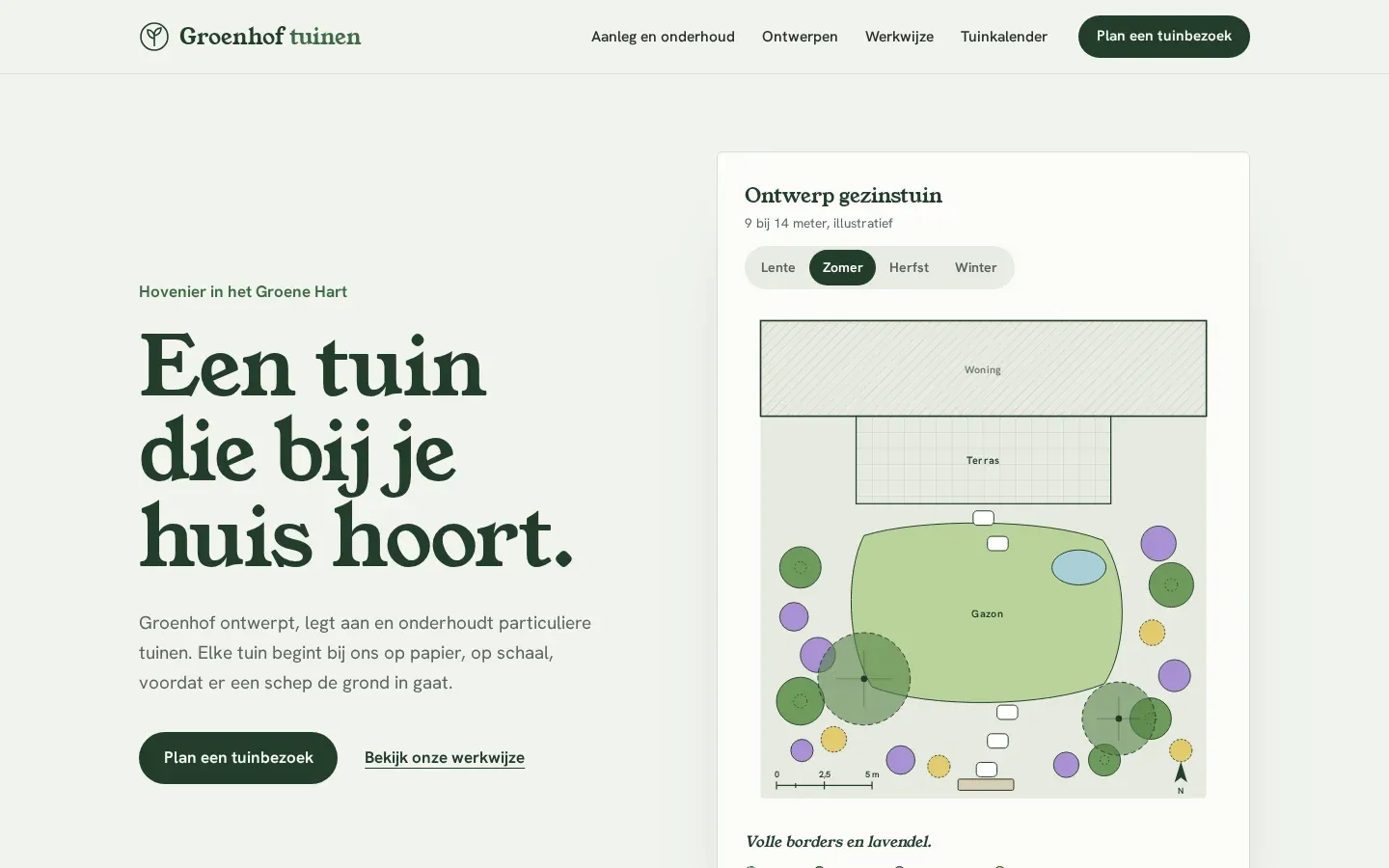 Desktopweergave van de demo-website van Groenhof Tuinen