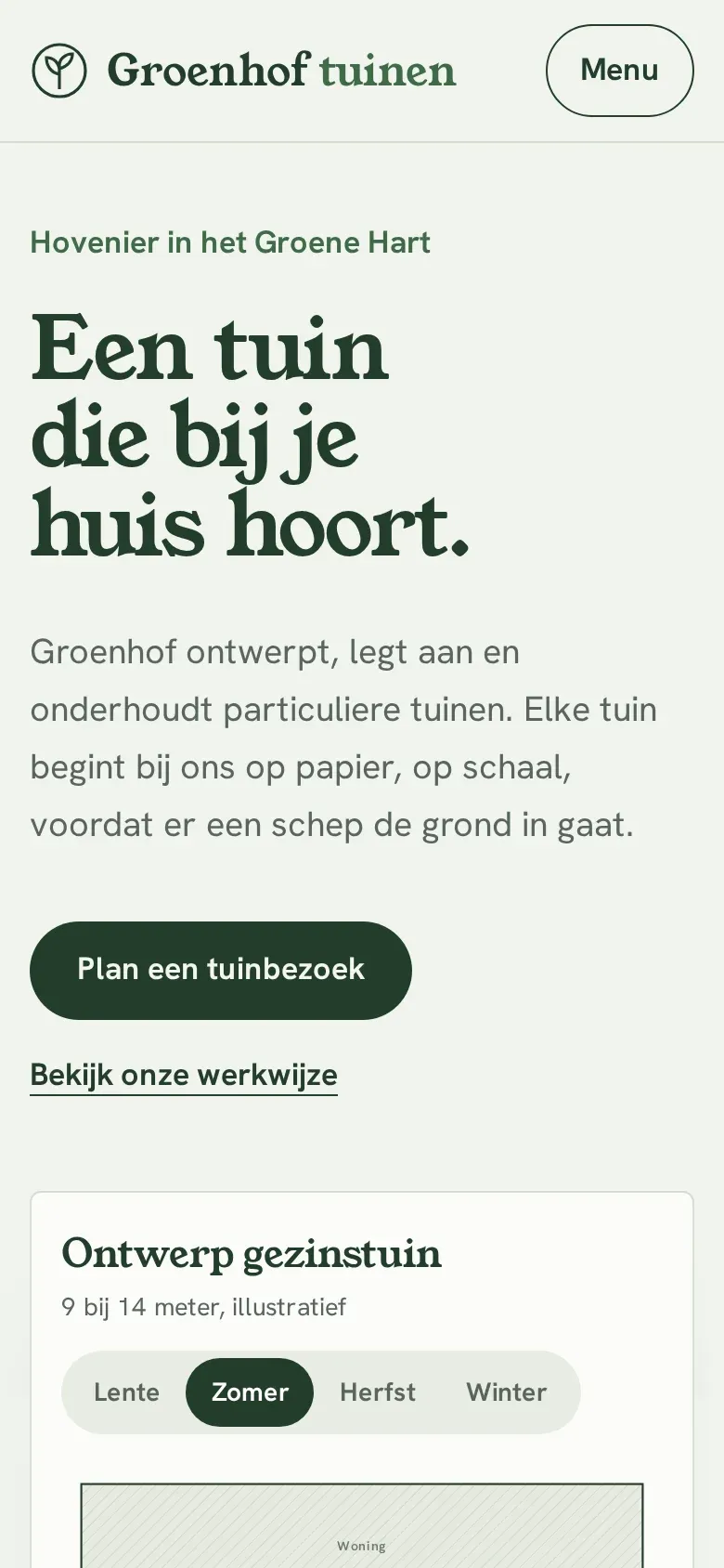 Mobiele weergave van de demo-website van Groenhof Tuinen
