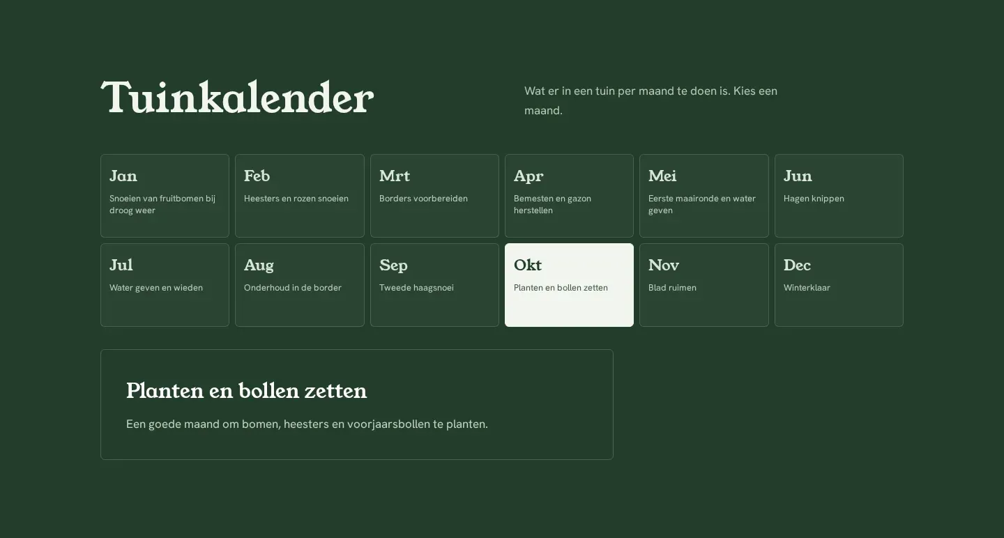 Tuinkalender met het werk per maand.