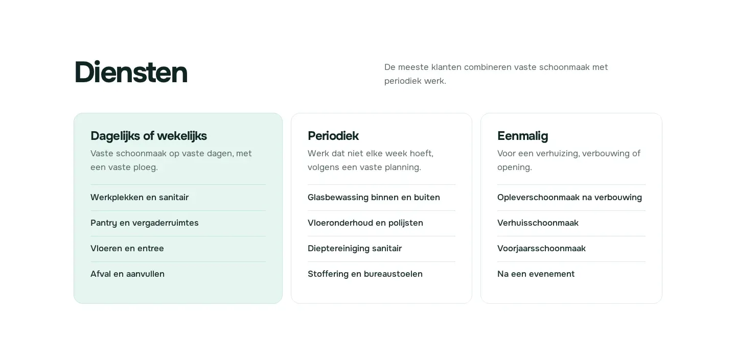 Diensten naast elkaar: vast, periodiek en eenmalig.